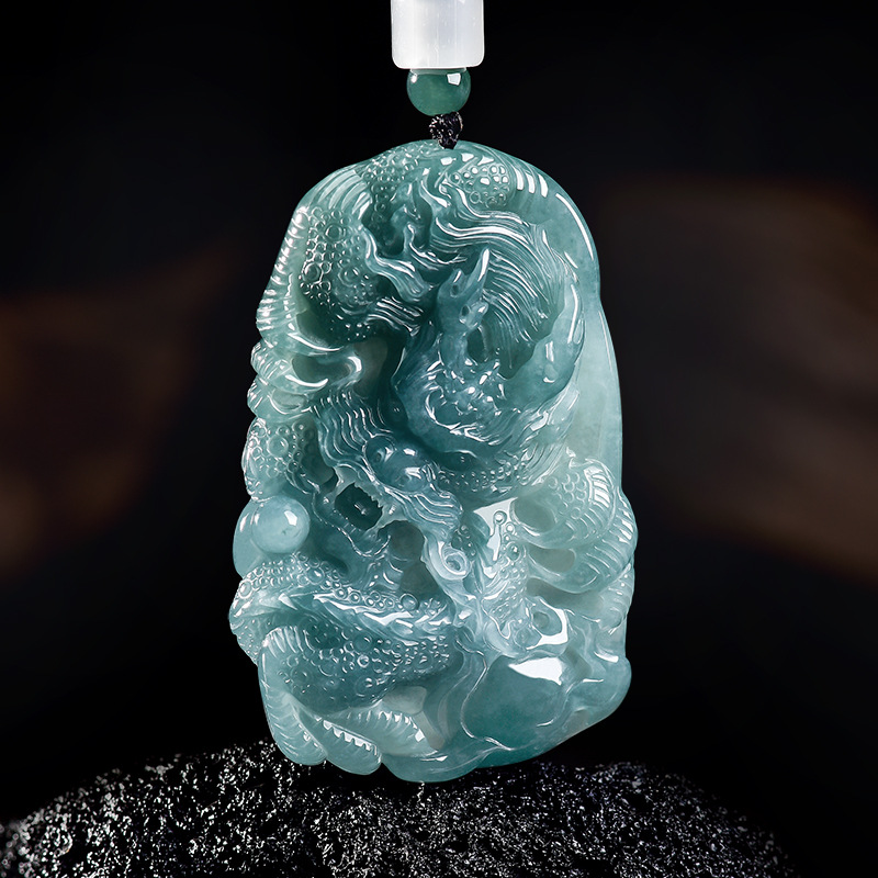 Women Accessories To Gift - Natural Burmese Jadeite Dragon Pendant Necklace
