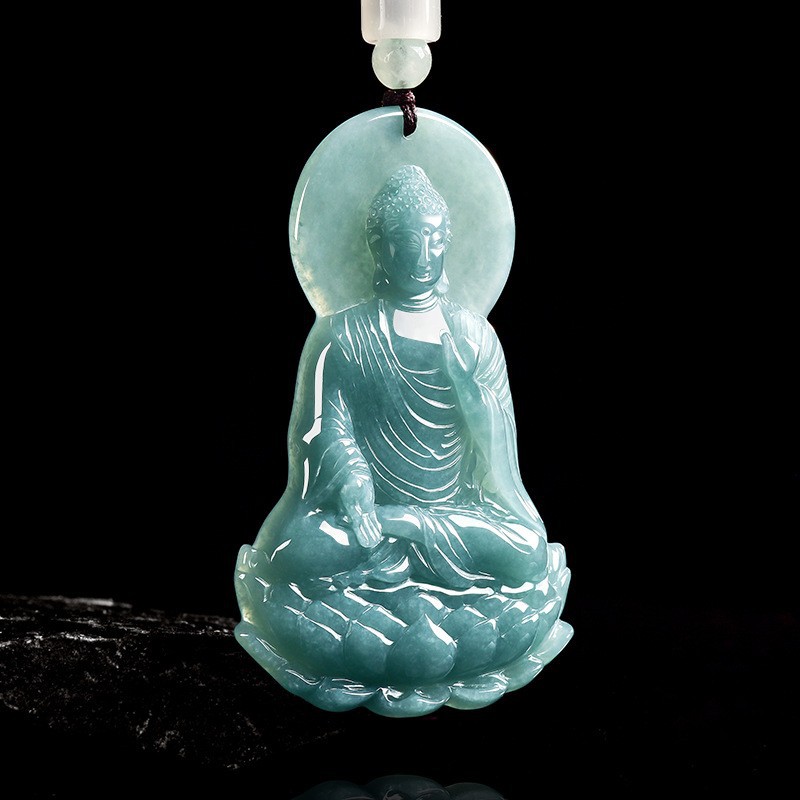 Women Accessories To Gift - Natural Burmese Jadeite Buddha Pendant Necklace