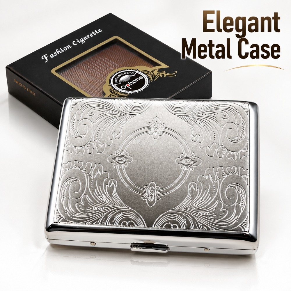 Woman Accessory - Stainless Steel Cigarette Box Embossed Portable