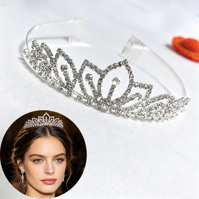 Women Accessories To Gift - Silver Color Sparkling Rhinestone Crown Bridal