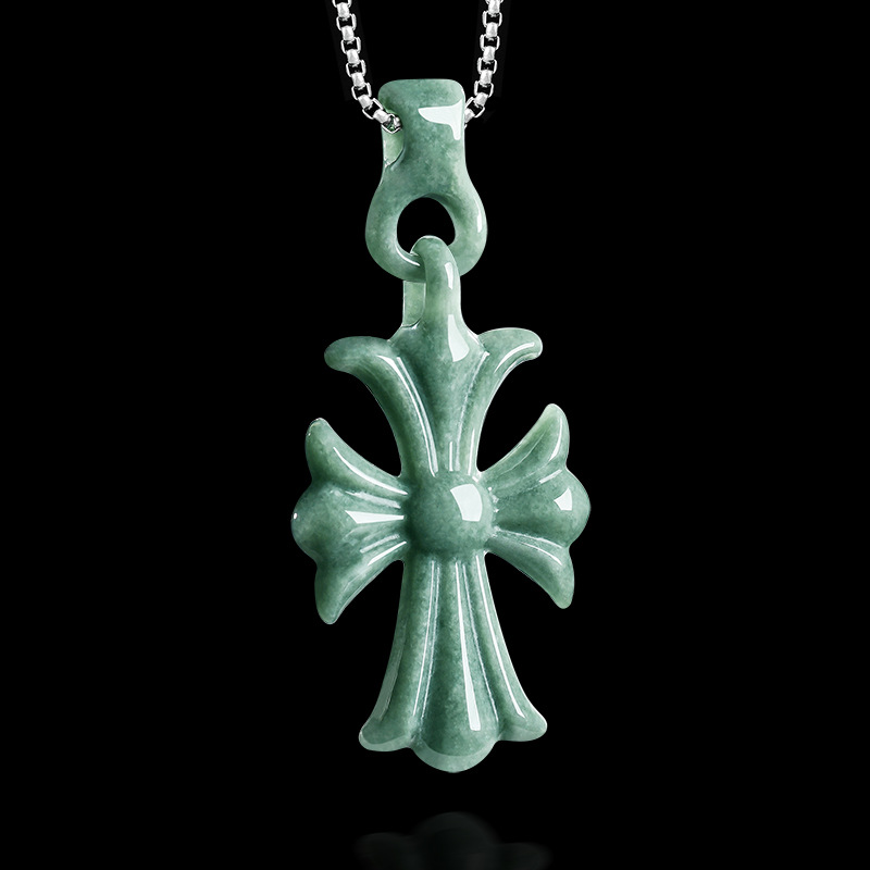 Women Accessories To Gift - Natural Burmese Jadeite Cross Pendant Necklace