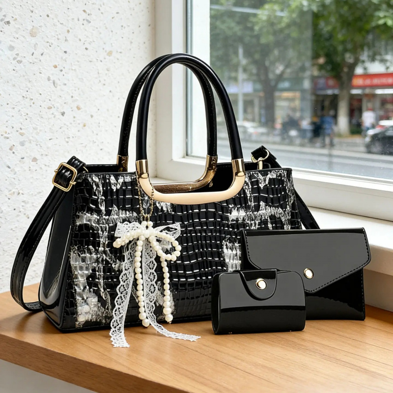 Women Accessories To Gift - Women's Handbag Set, Crocodile Pattern Evening