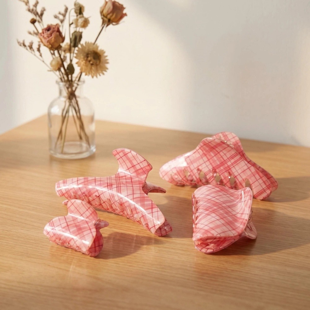 Pink Blue Grid Hair Claw Clips - Women Accessories Online 评论和价格