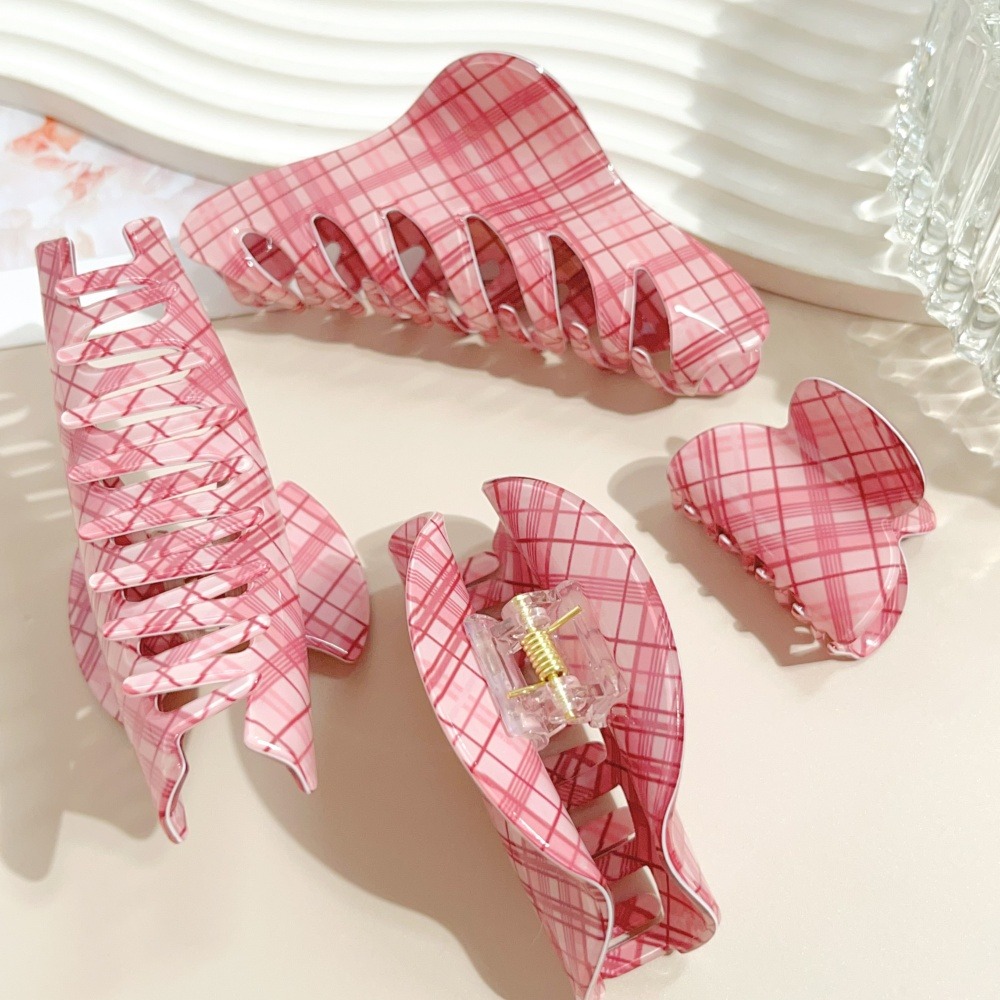 Pink Blue Grid Hair Claw Clips - Women Accessories Online 评论和价格