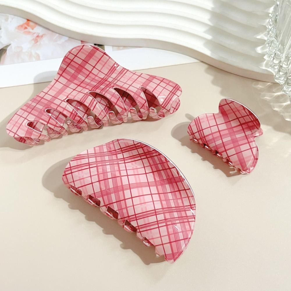 Pink Blue Grid Hair Claw Clips - Women Accessories Online 评论和价格
