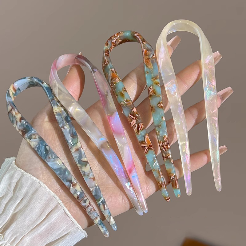U-Shaped Hair Sticks Acetate A - Hair Fork Stick 评论和价格