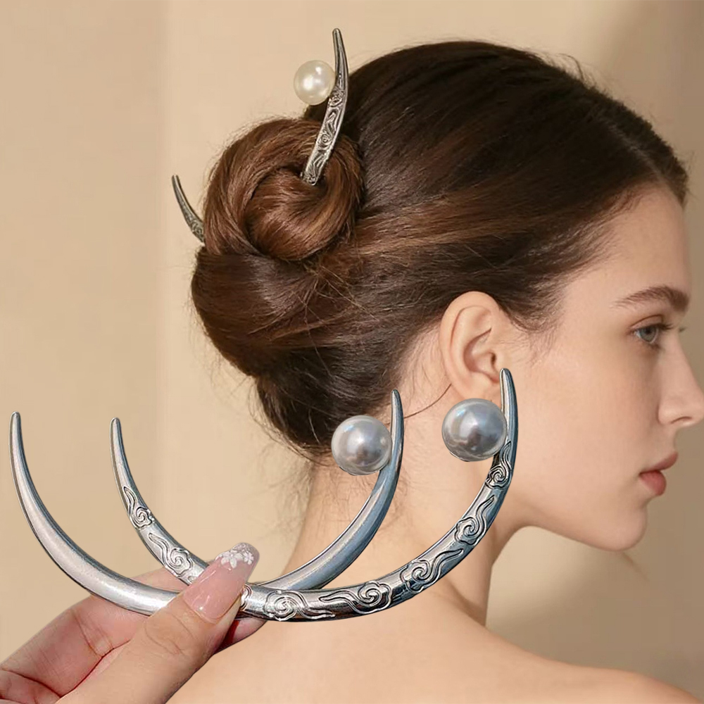 Pearl Hair Stick Crescent Moon - Hair Fork Stick 评论和价格