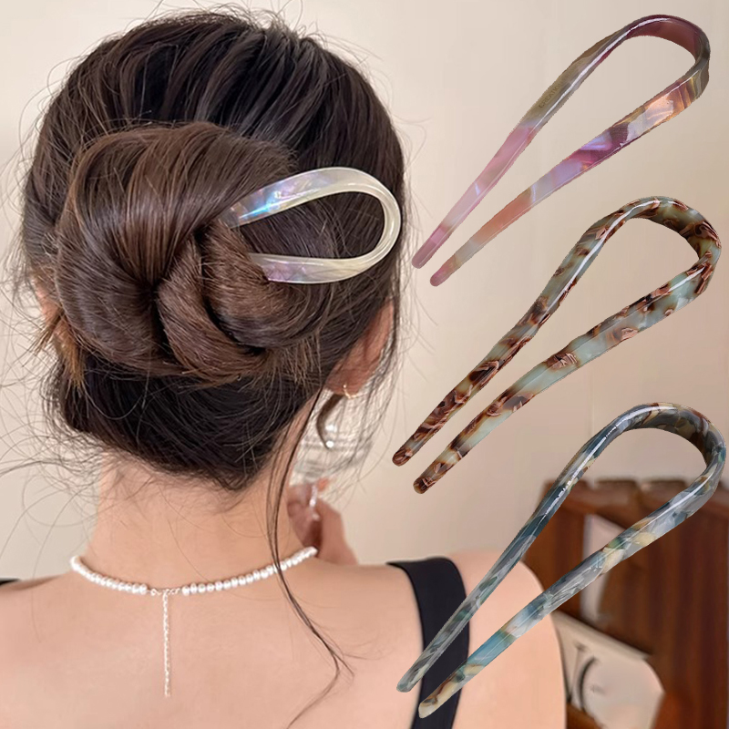 U-Shaped Hair Sticks Acetate A - Hair Fork Stick 评论和价格